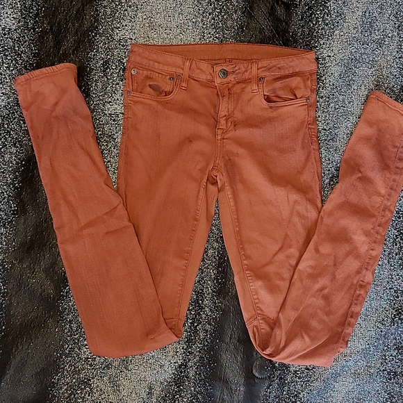 Helmut Lang rust orange/red jeans w/burnt splatter detail - Picture 1 of 11